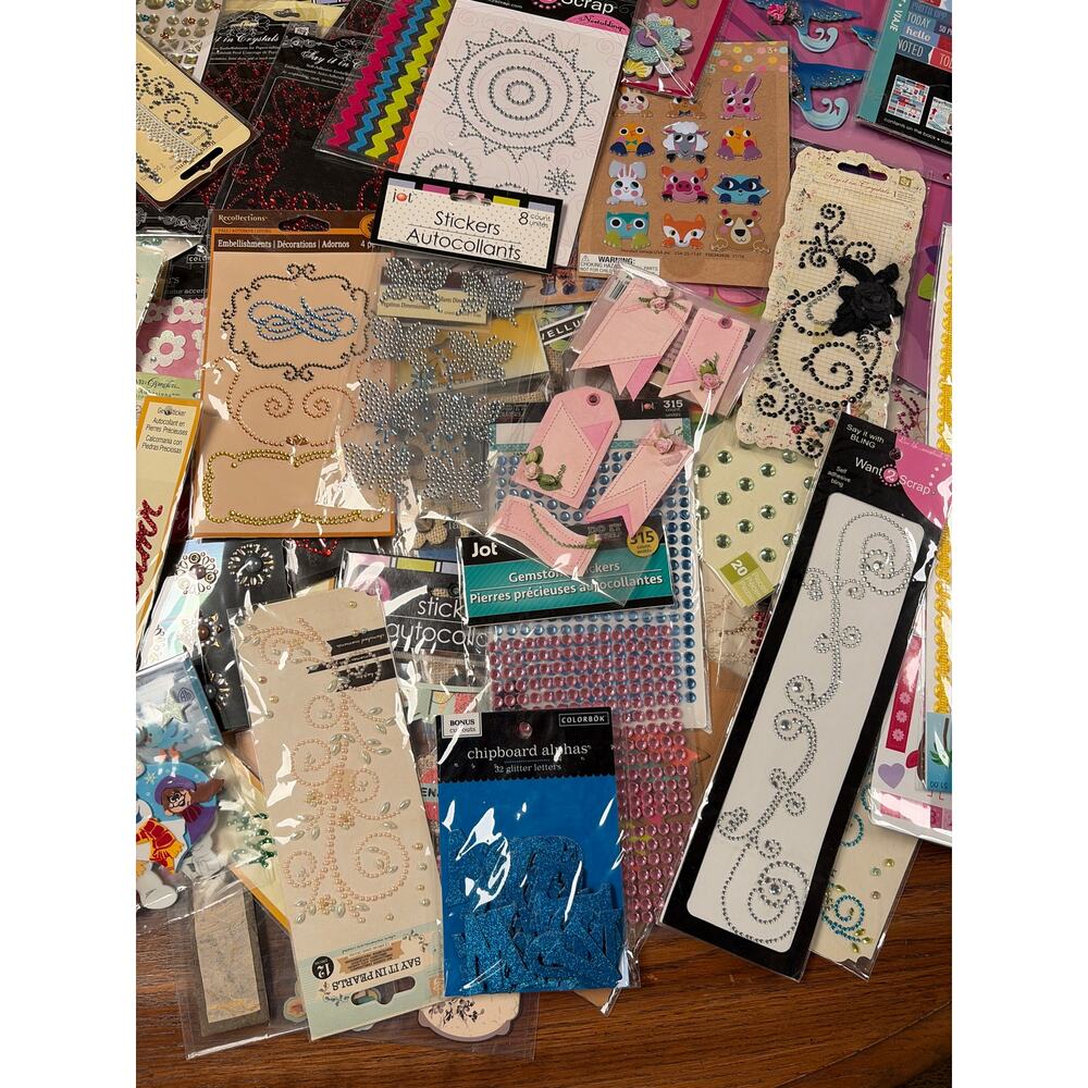 Scrapbooking Stickers Huge Lot Rhinestones Puffy Dimensional 100 Packs - Picture 3 of 7